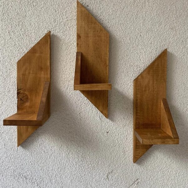 DOĞAL AHŞAP DEKORATİF BOYALI 3'LÜ ÇAPRAZ KESİM DUVAR RAFI