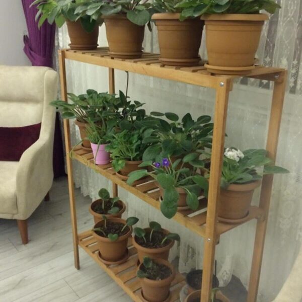 DOĞAL AHŞAP 3 KATLI ÇİÇEK & AKSESUAR RAFI