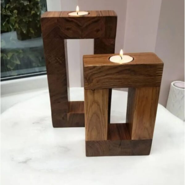 DOĞAL AHŞAP 2'Lİ DEKORATİF MUM STANDI MUMLUK
