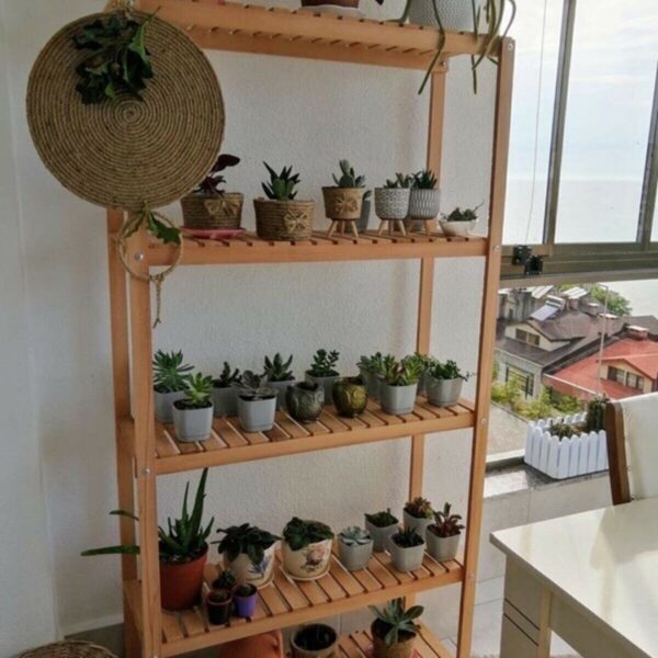 DOĞAL AHŞAP 5 KATLI ÇİÇEK & AKSESUAR RAFI